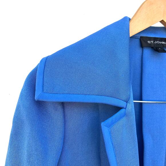 St. John Open Front Santana Knit Blazer Jacket Electric Blue Collared 0 Cobalt - Picture 6 of 8